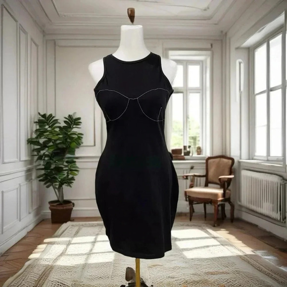 NWT Nasty Gal Collection Women’s Contrast Stitch Racer Mini Black Dress size 8 - Picture 2 of 12